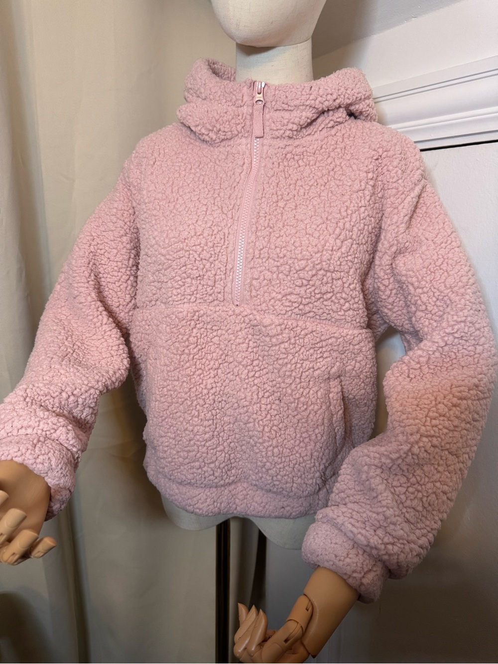 Mondetta Kids Plush Sherpa Half-Zip Hoodie - Light Pink